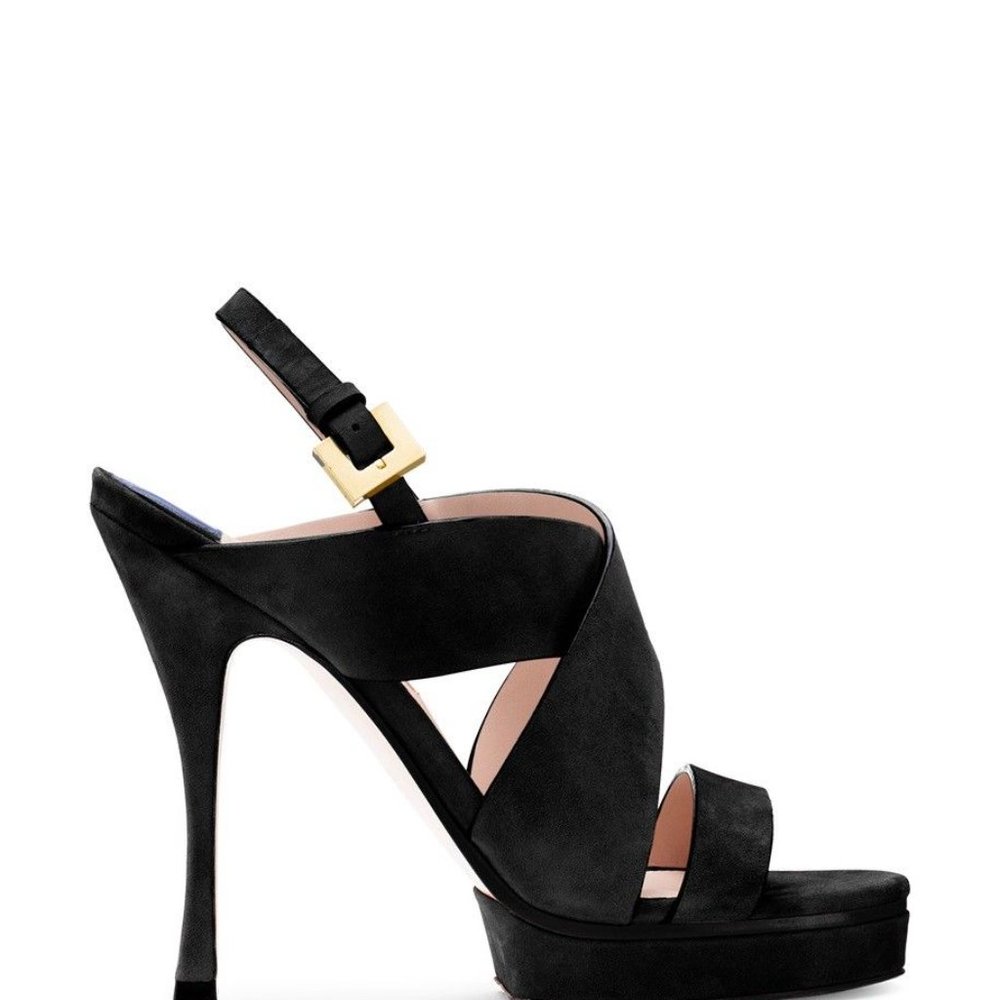 Stuart Weitzman Hester Size 7 Black Suede Platform Sandals